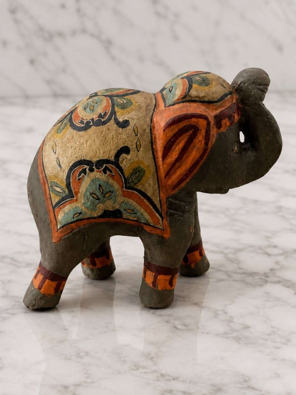 Handmade Earthen Clay Elephant Figurine – Terracotta Trunk Up Sculpture Statue